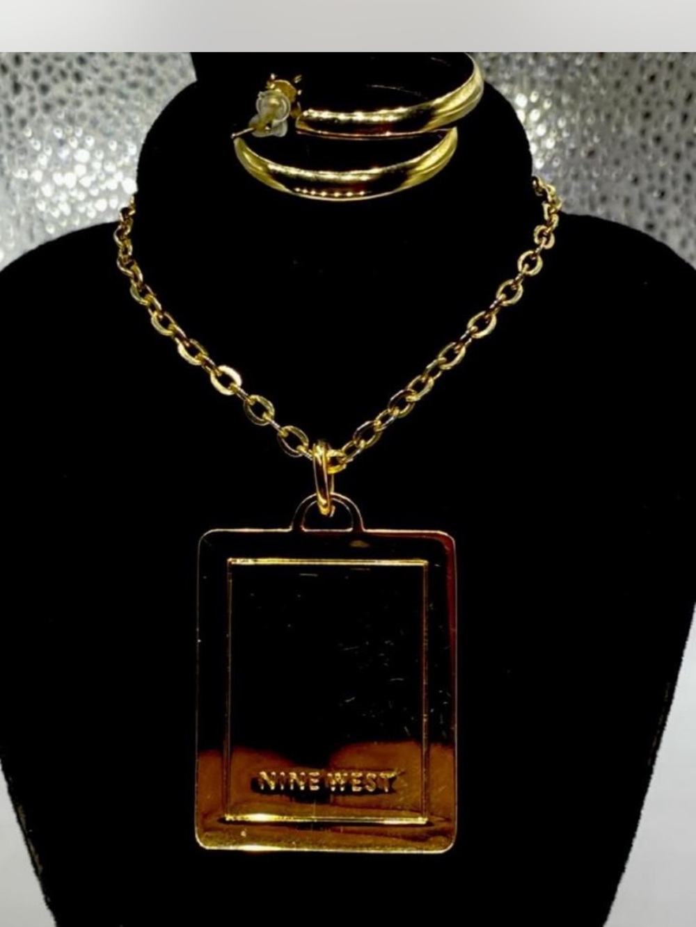 *** Nine West  ^^^ Gold-Tone Pendant Necklace / Hoop Earrings ***
